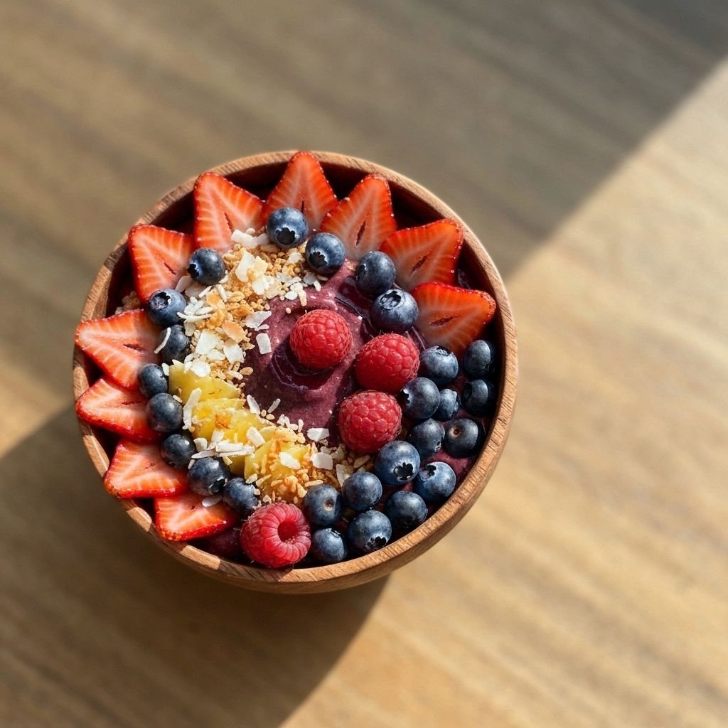 Açaí delicioso com frutas frescas